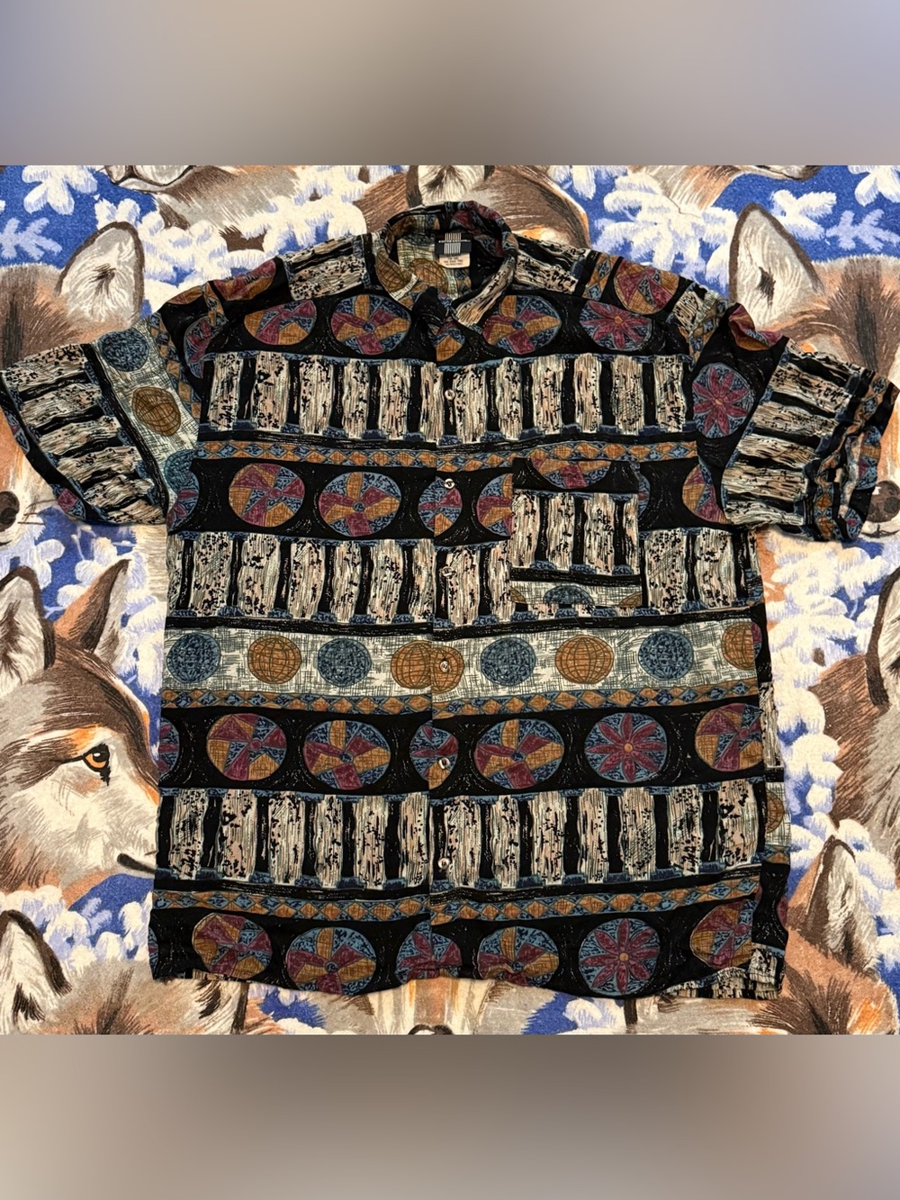 Expressions Multicolor Short-Sleeve Button-Up Shirt with Black Base